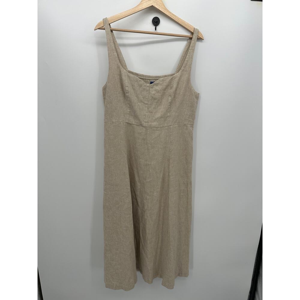 Old Navy Cream Flax Linen‎ Midi Dress Women Sz L Lagenlook Coastal Cottagecore